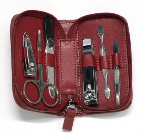 DavidT's Quality 6 Piece Manicure Grooming Kit Red Leather - 476038 ...